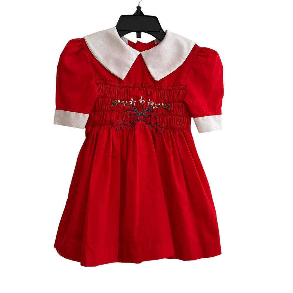 Vintage Polly Flinders Red Smocked Dress